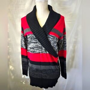 Style & Co. - Red, Black, Gray & White Chunky Stripped Sweater - (M)